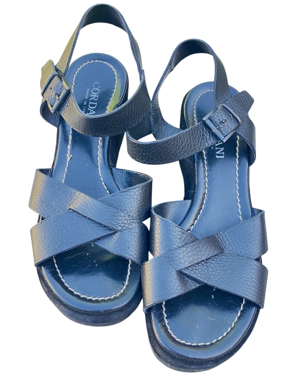 Cordani Black Platform Sandals Made in Italy Sz 7B Coastal Chic